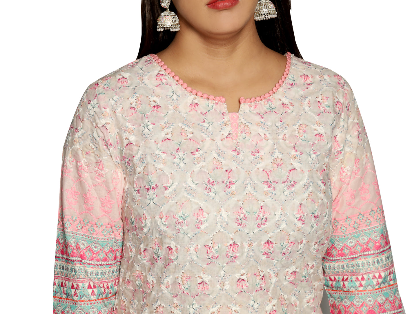 Pink chiffly digital printed kurta along with palazzo