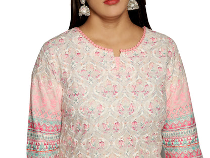 Pink chiffly digital printed kurta along with palazzo