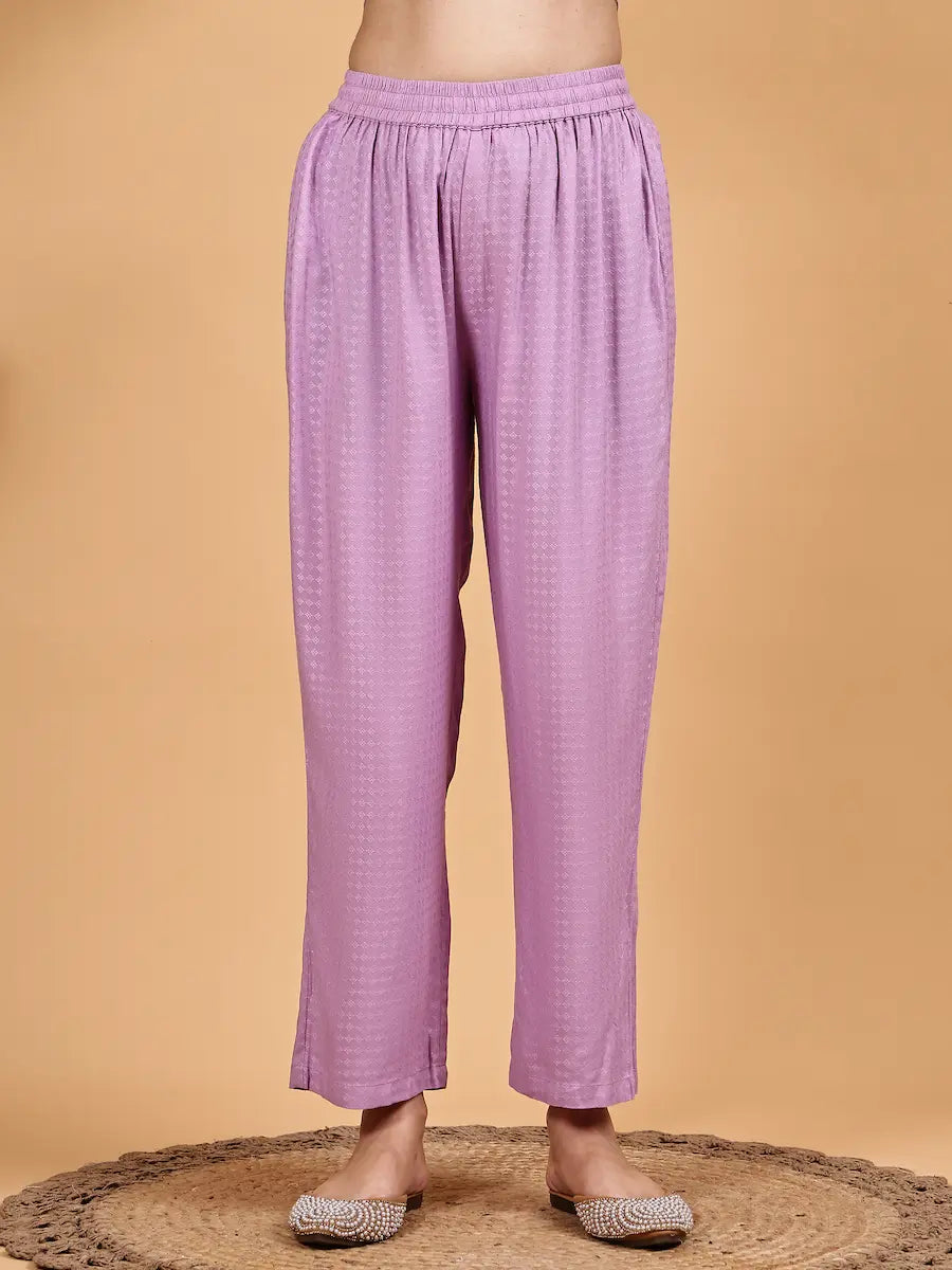 Lavender Embroidered Kurta Set with Floral Printed Dupatta