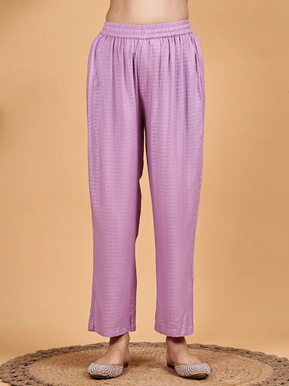 Lavender Embroidered Kurta Set with Floral Printed Dupatta