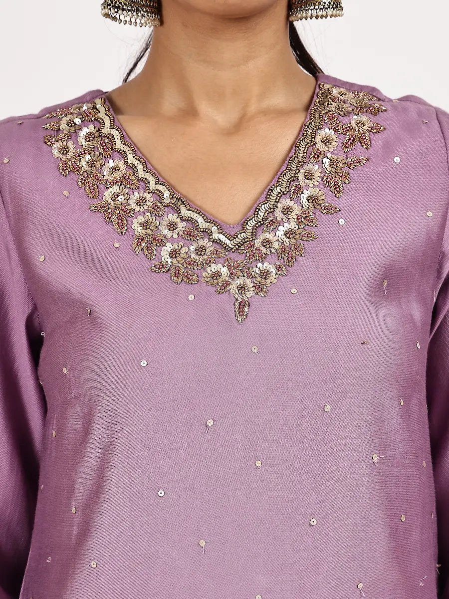 Stylish Lilac Jacquard Kurta Set with Flared Bottom & Matching Dupatta