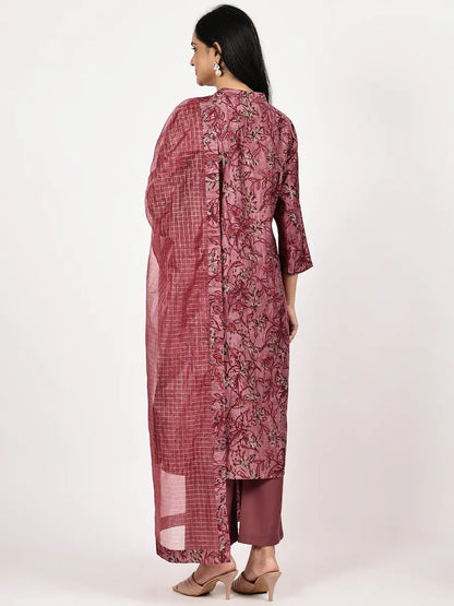 Maroon Printed Kurta Set with Premium Zari Dupatta