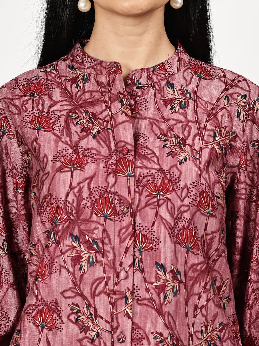 Maroon Printed Kurta Set with Premium Zari Dupatta