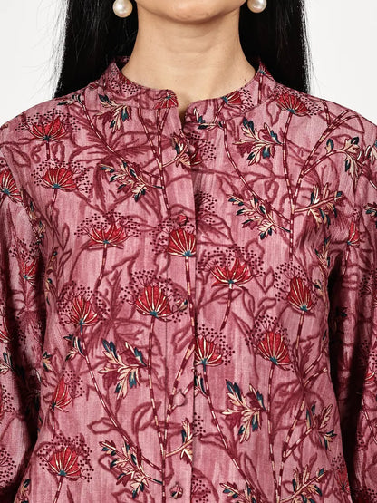Maroon Printed Kurta Set with Premium Zari Dupatta