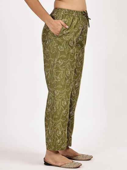 Mehndi Green Viscose Blend Embroidered Kurta Set with Dupatta