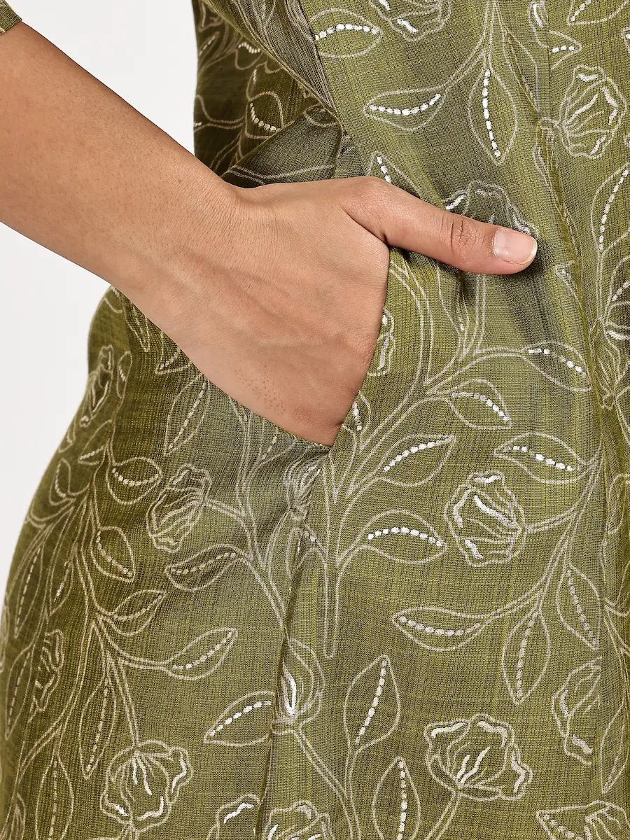 Mehndi Green Viscose Blend Embroidered Kurta Set with Dupatta