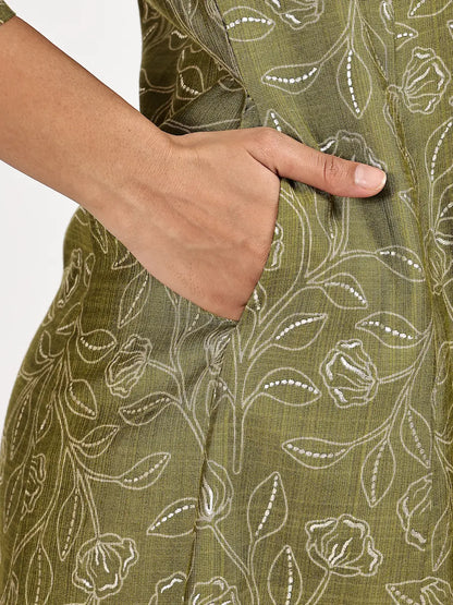 Mehndi Green Viscose Blend Embroidered Kurta Set with Dupatta