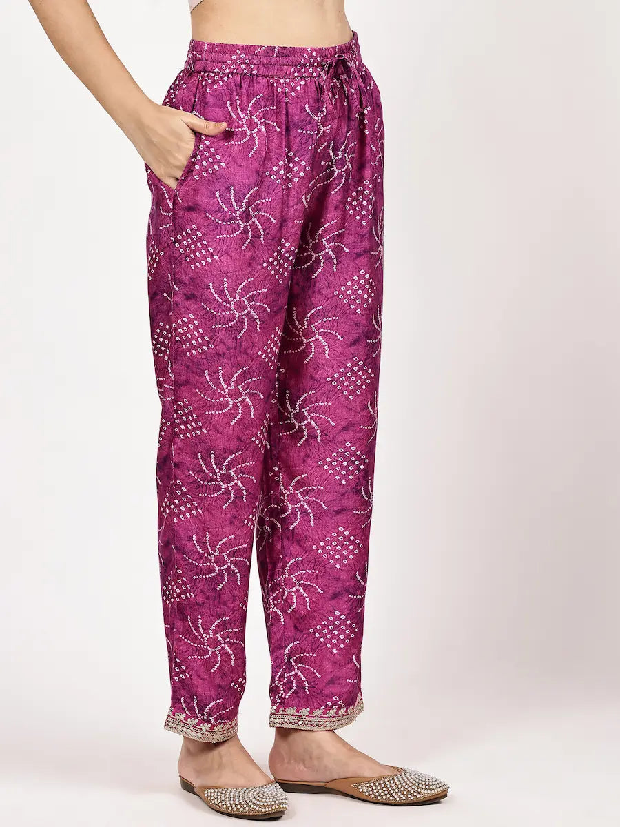 Muslin Bandhani Embroidered Kurta Set with Shimmer Dupatta