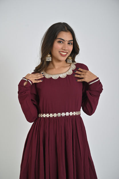 Maroon Elegance Maxi Gown