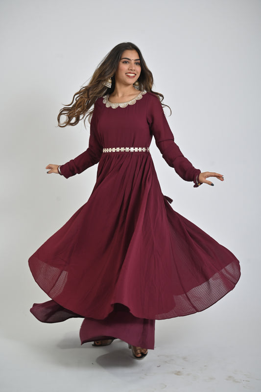 Maroon Elegance Maxi Gown