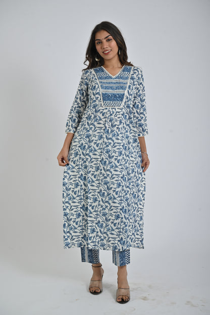 Blue Printed Kurta with Matching Pants