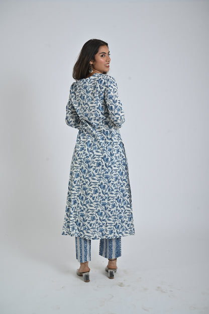 Blue Printed Kurta with Matching Pants