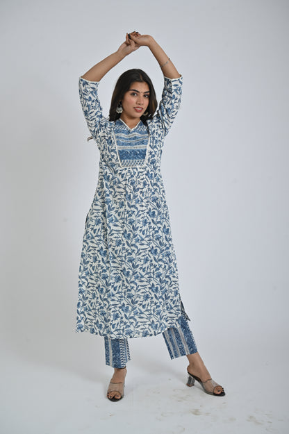 Blue Printed Kurta with Matching Pants