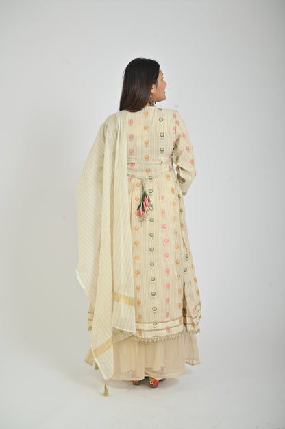 Off White Printed Kurta with Palazo and Dupatta