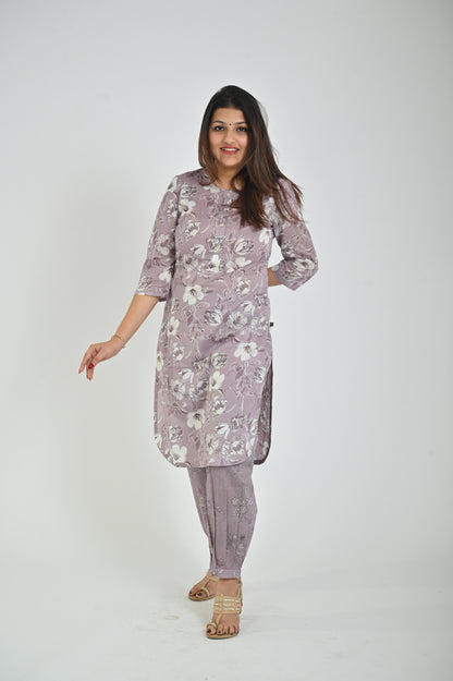Gray Printed Kurta with Matching Pants