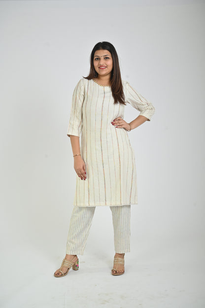 White Printed Kurta with Matching Pants