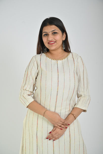 White Printed Kurta with Matching Pants