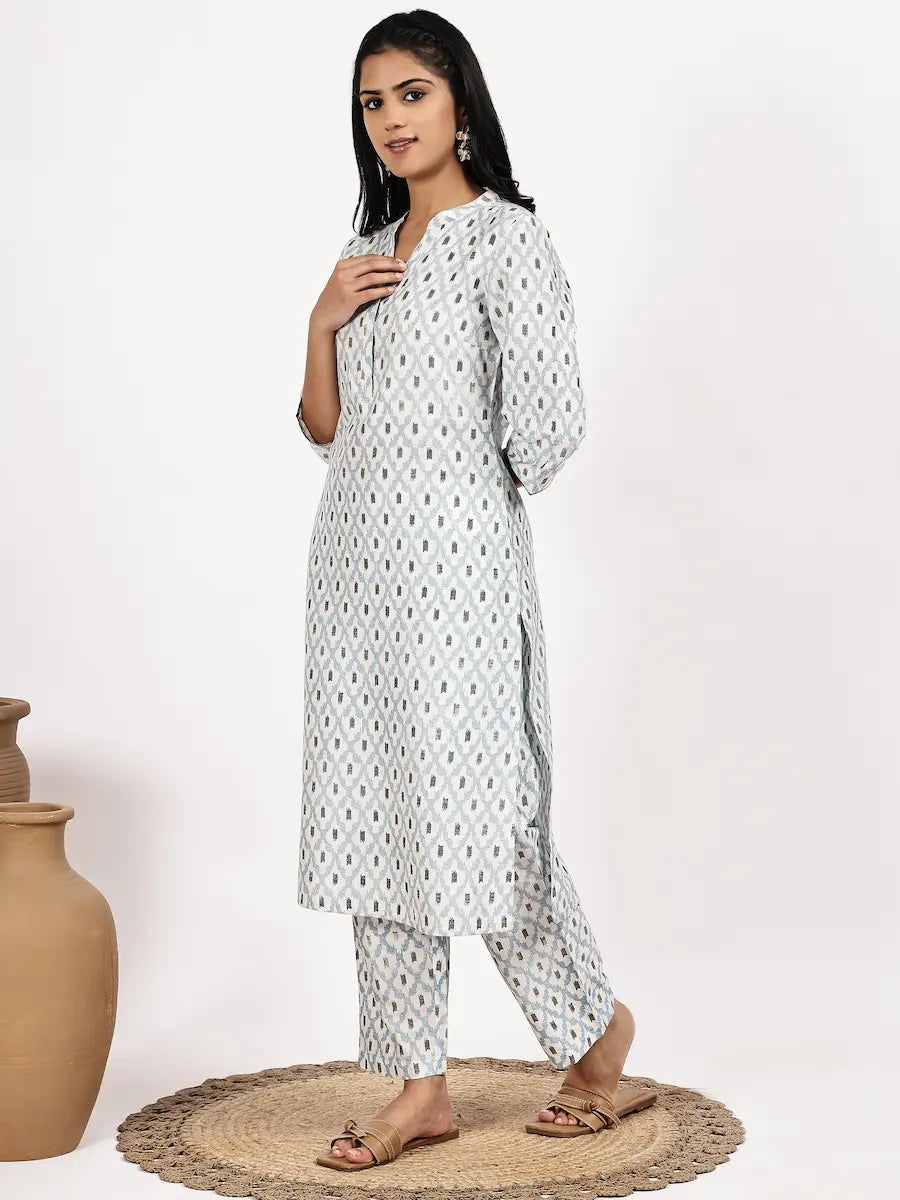Off white Print Kurta with Palazzo Set