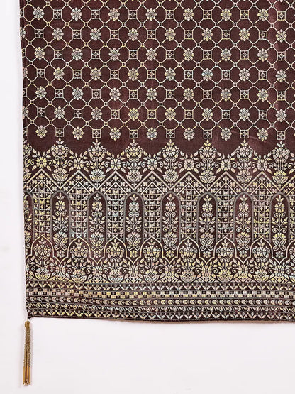 Olive Silk Blend Kurta Set with Woven Jacquard Pants and Dupatta