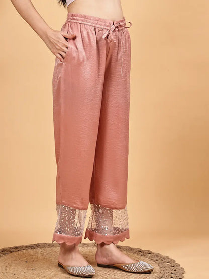Onion Pink Embellished Kurta Set with heavy Net Dupatta