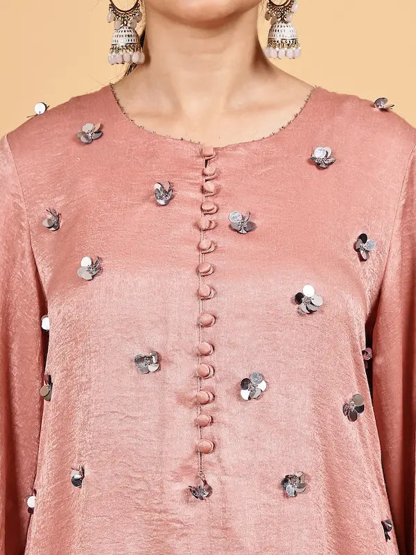 Onion Pink Embellished Kurta Set with heavy Net Dupatta