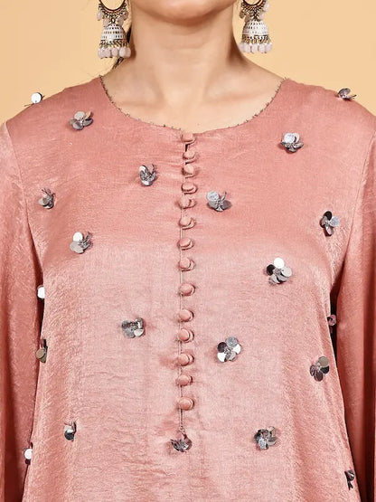 Onion Pink Embellished Kurta Set with heavy Net Dupatta