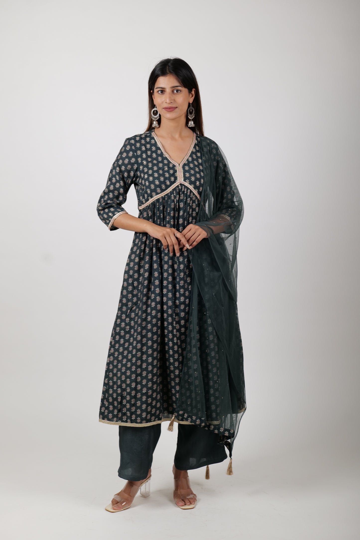 sea weed green Alia cut Kurta , along with pants and Dupatta