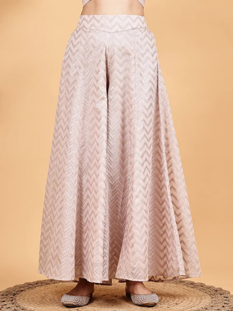 Pastel Pink Jacquard Kurta Sharara Set with Contrast Dupatta
