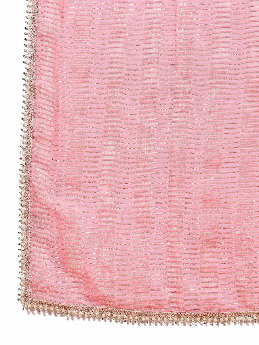 Pastel Pink Jacquard Kurta Sharara Set with Contrast Dupatta