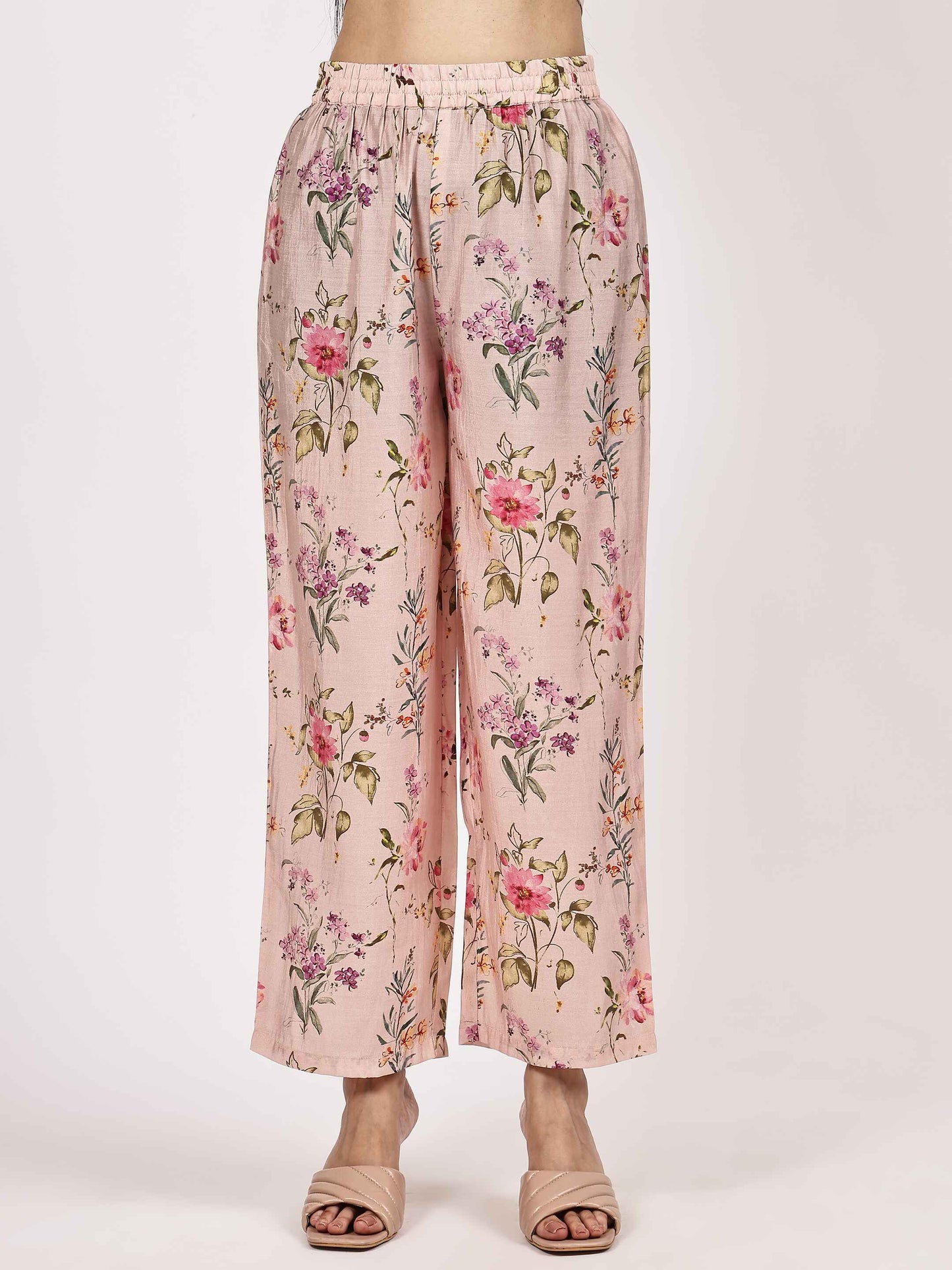 Peach Poly Blend Embroidered Kurta Set with Pink Dupatta