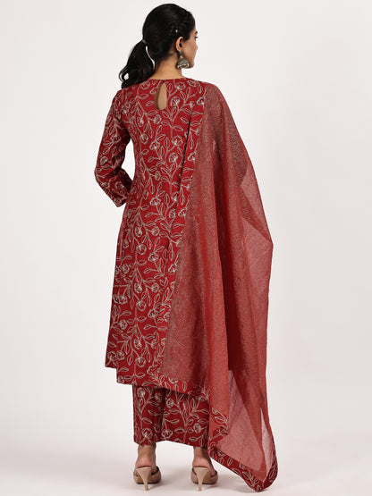 Printed Viscose Blend Kurta Set with Dupatta