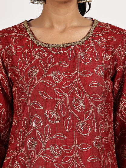 Printed Viscose Blend Kurta Set with Dupatta