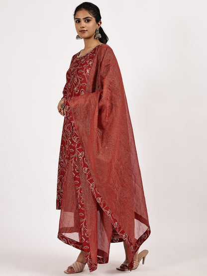 Printed Viscose Blend Kurta Set with Dupatta