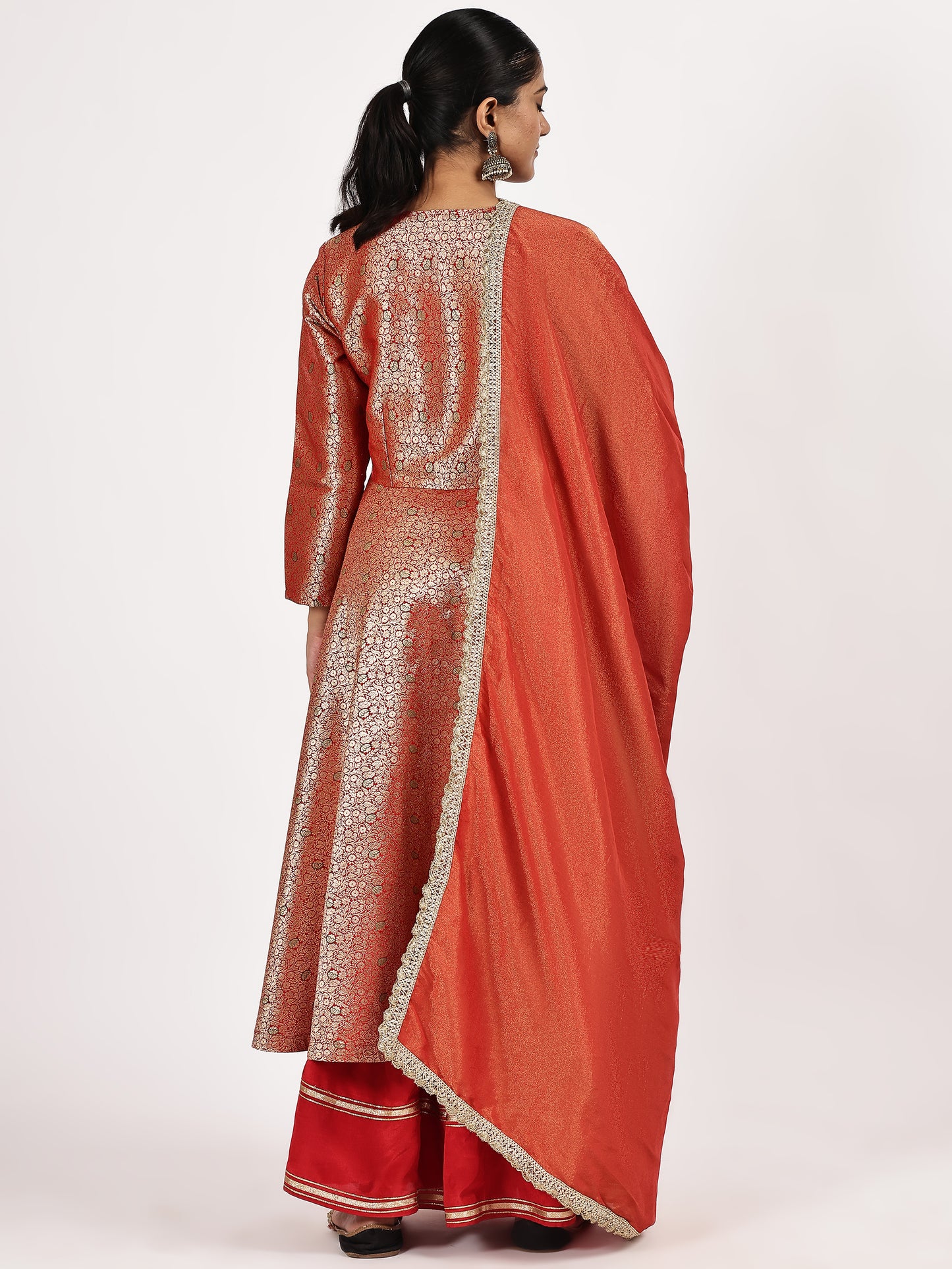 Red Jacquard Kurta Set with Sharara