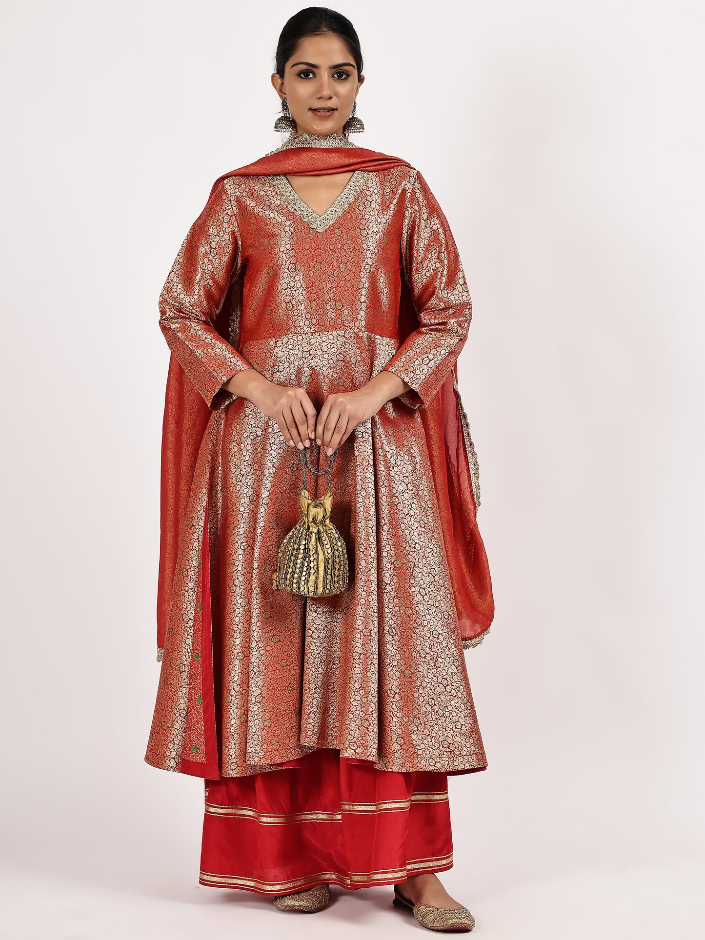 Red Jacquard Kurta Set with Sharara