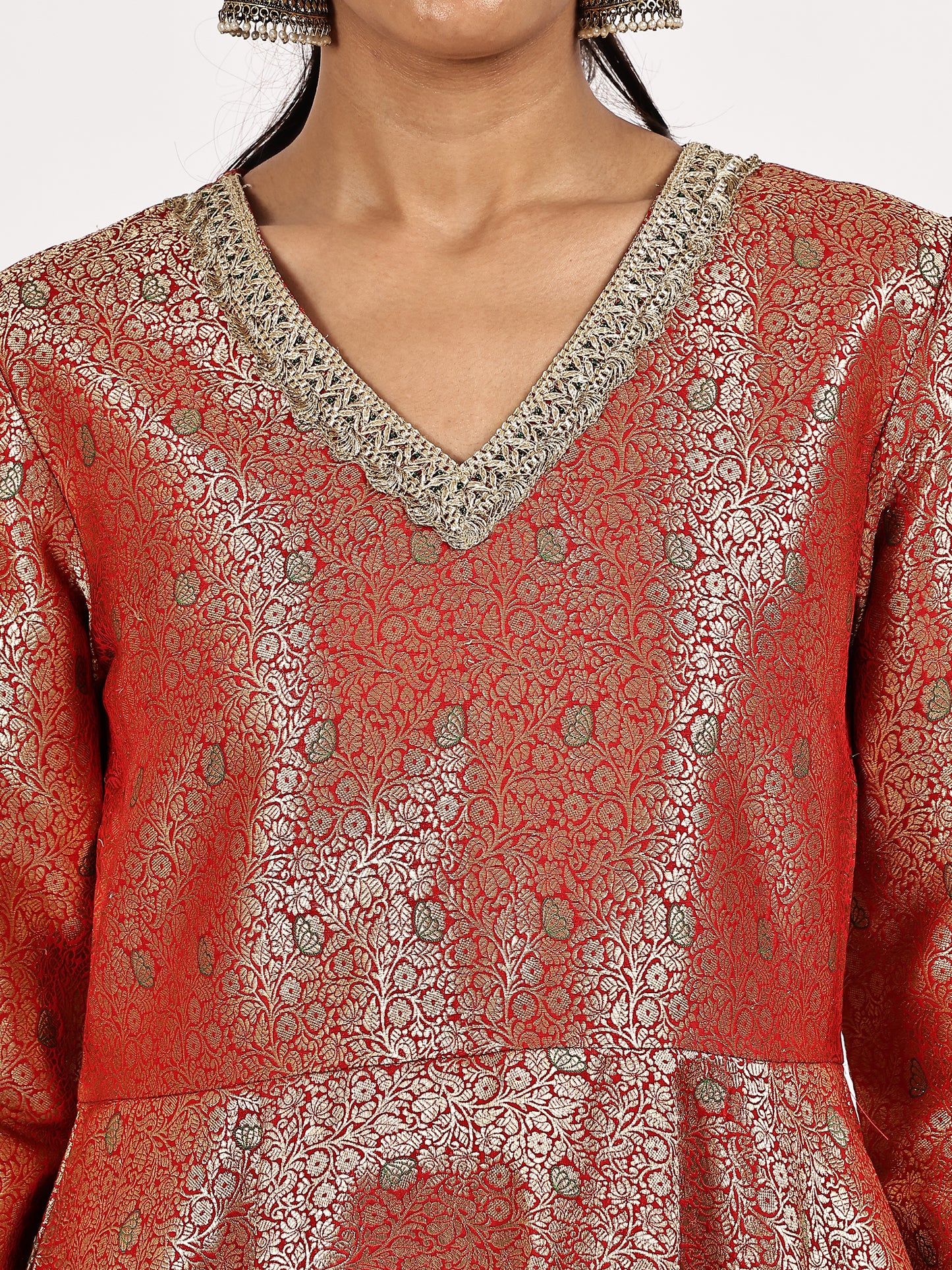 Red Jacquard Kurta Set with Sharara