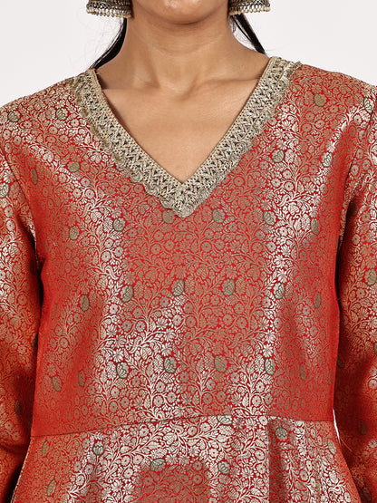 Red Jacquard Kurta Set with Sharara