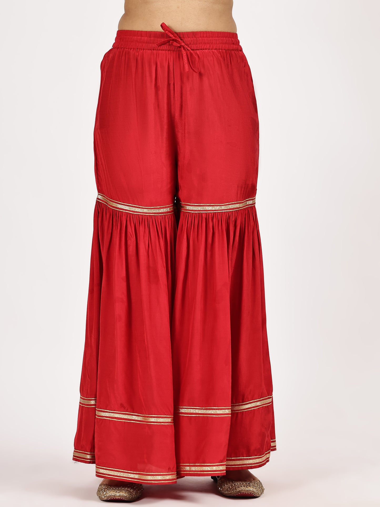 Red Jacquard Kurta Set with Sharara