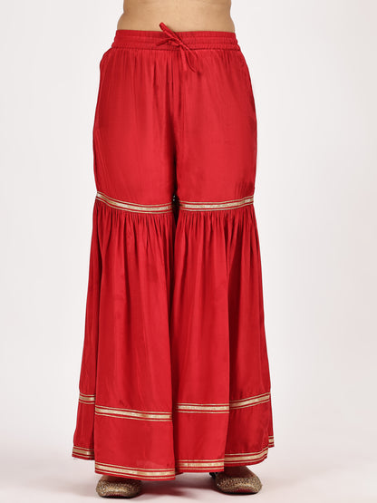 Red Jacquard Kurta Set with Sharara