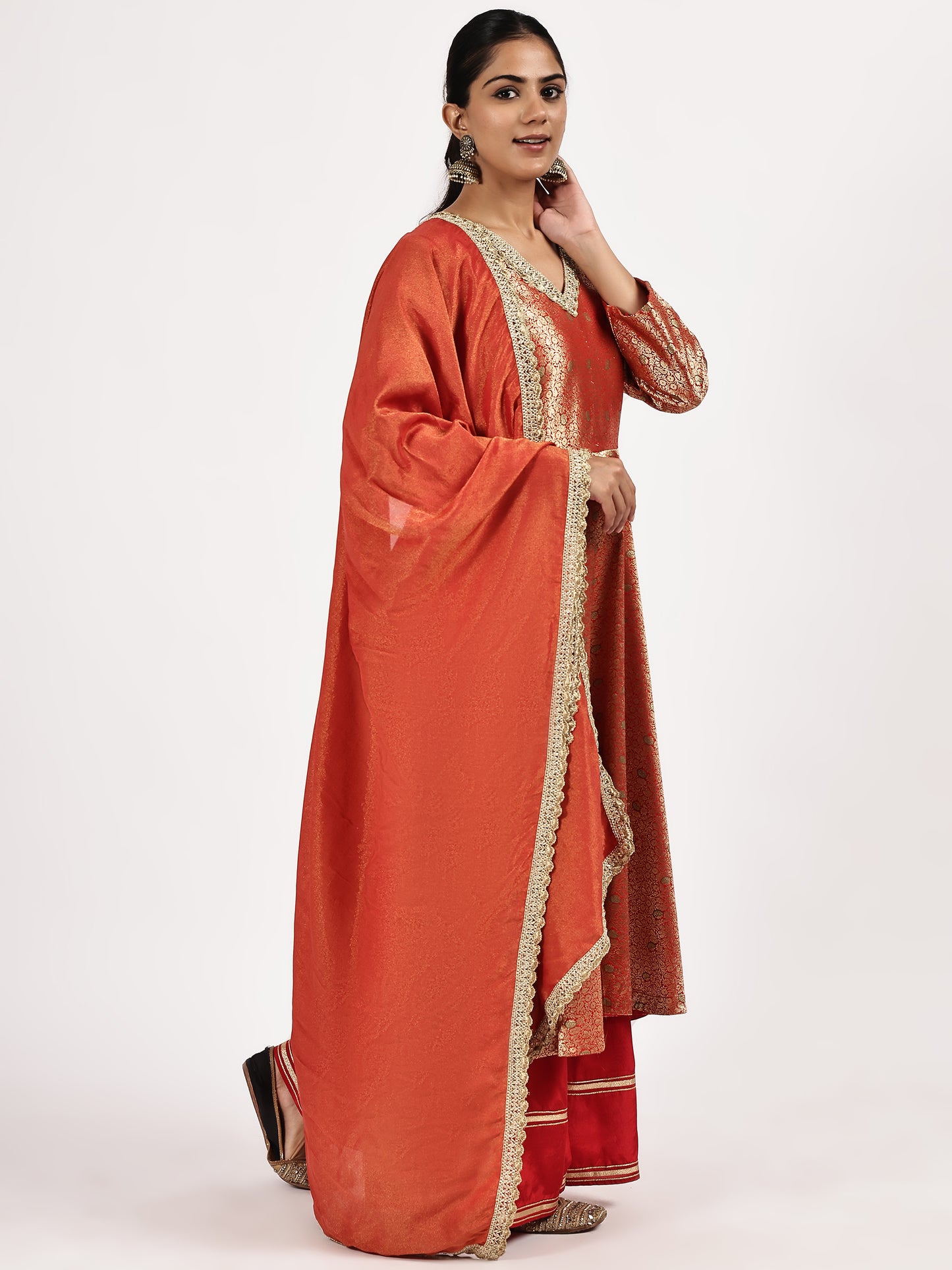 Red Jacquard Kurta Set with Sharara