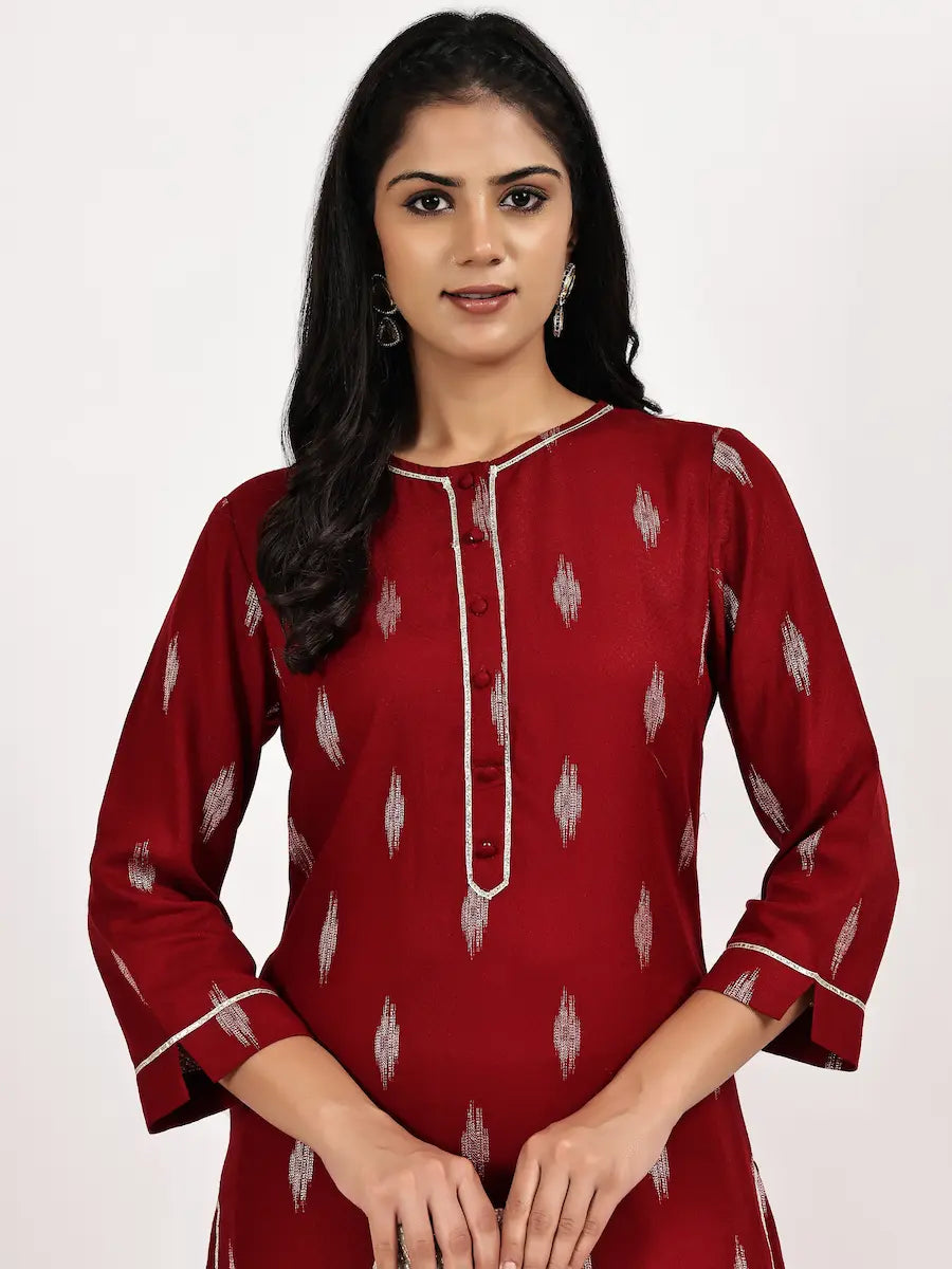 Red Print Kurta and Palazzo Set