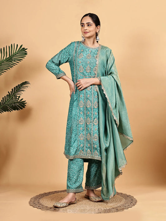 Sea Green Embroidered Kurta Set with Dupatta