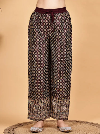 Mauve Silk Blend Kurta Set with Woven Jacquard Pants & Dupatta