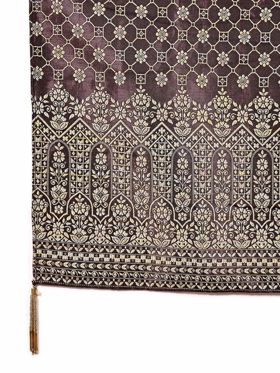 Mauve Silk Blend Kurta Set with Woven Jacquard Pants & Dupatta