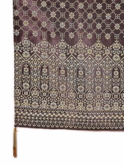 Mauve Silk Blend Kurta Set with Woven Jacquard Pants & Dupatta