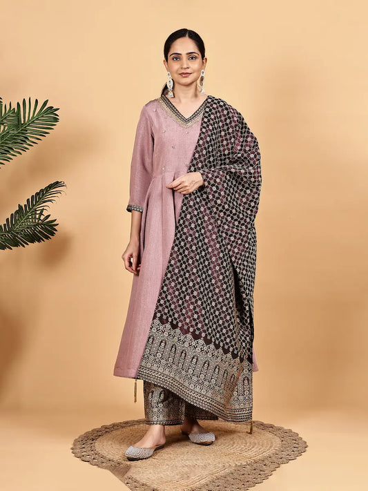 Kurta Dupatta Set for Women – Elegant Mauve Silk Blend with Dupatta