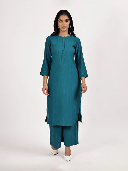 Teal Blue Solid Kurta with palazzo
