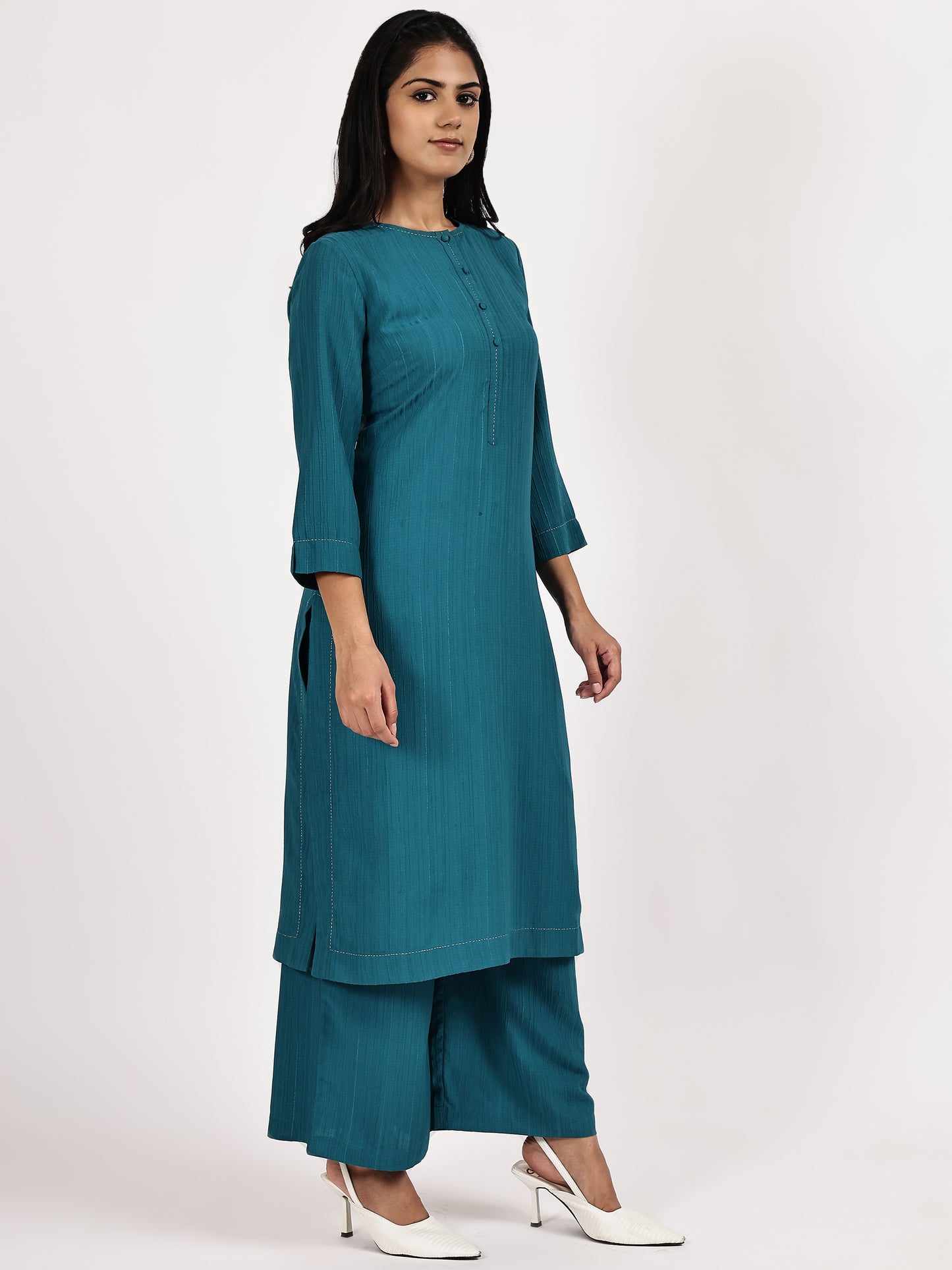 Teal Blue Solid Kurta with palazzo