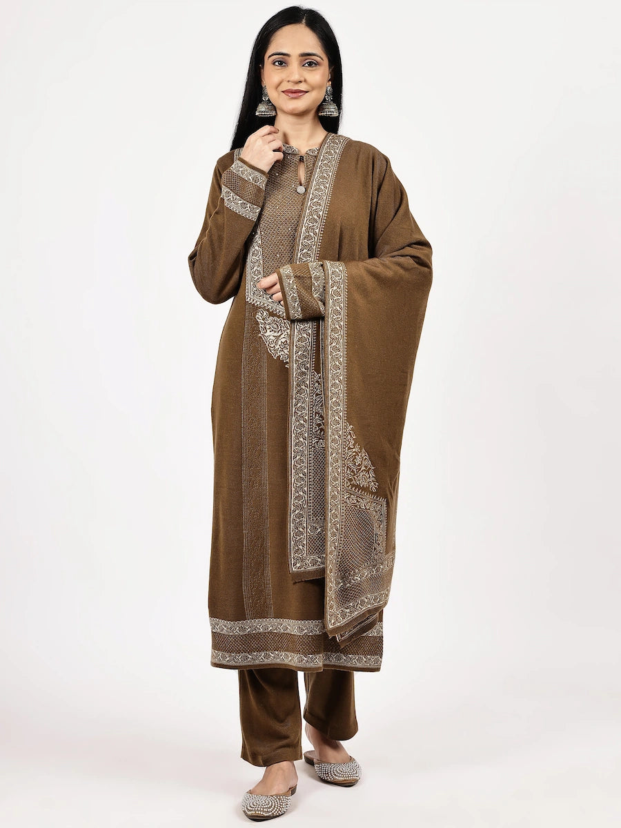 coffee-brown-jacquard-kurta-set-with-dupatta