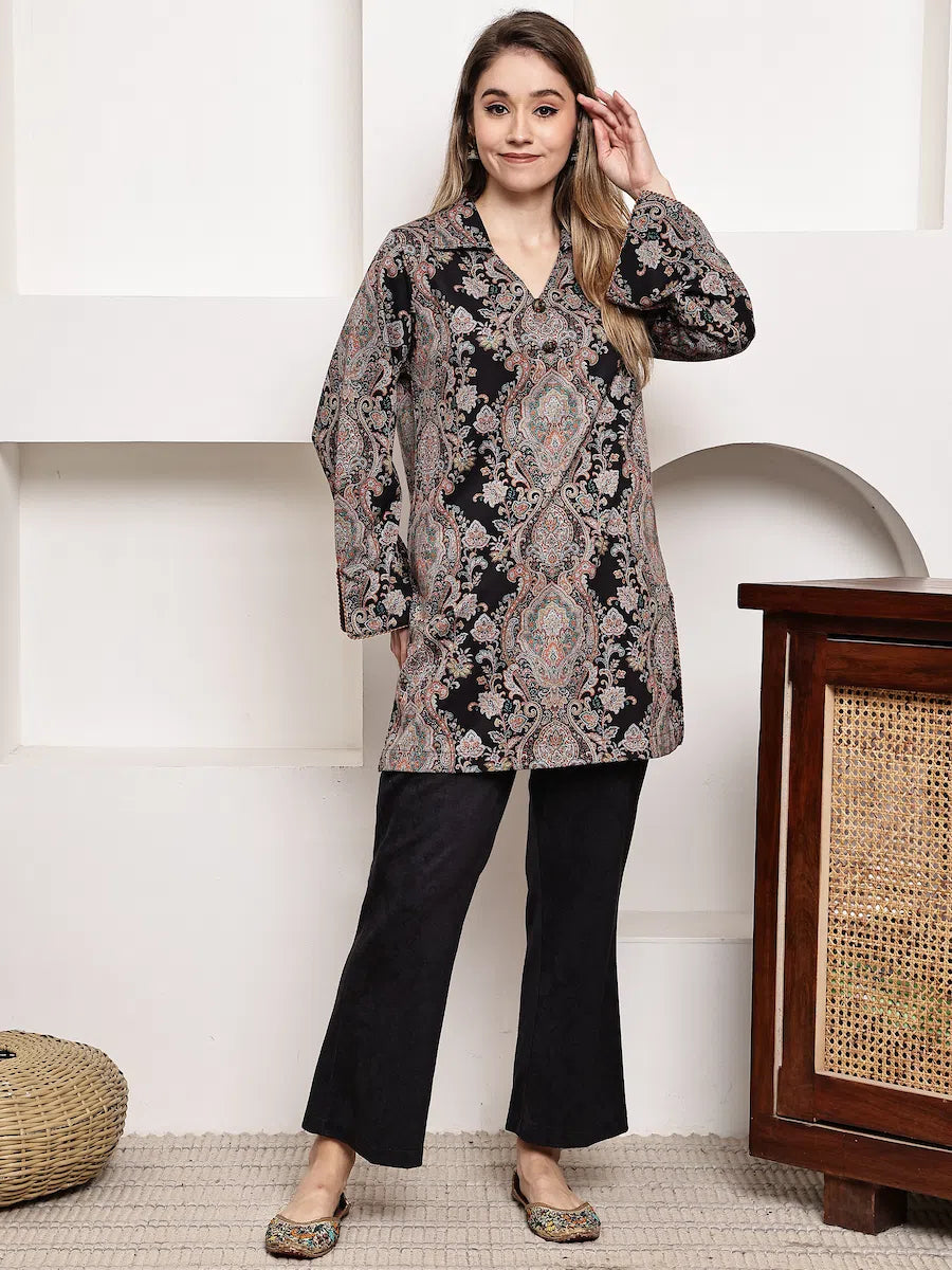 black-and-grey-printed-short-kurta-with-black-pant